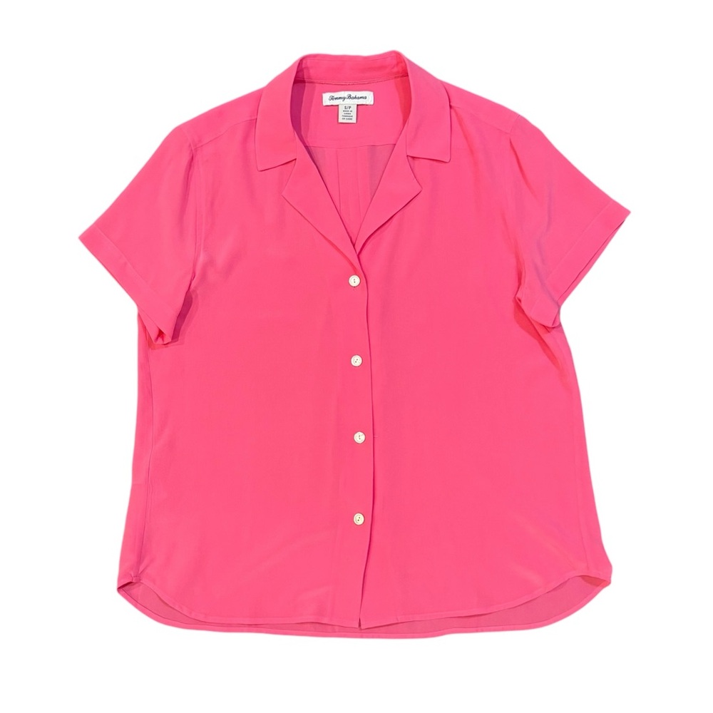 Tommy Bahama Talullah Pink Silk Button Down Collared Camp Shirt Womens Size S - Picture 2 of 11